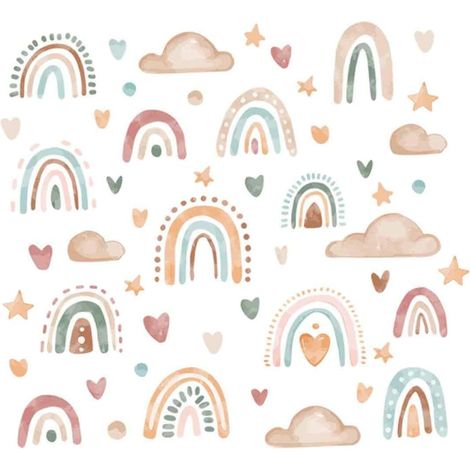 Stickers Muraux Arc-En-Ciel Avec Coeurs - Décoration Murale Bohème pour Chambre D'Enfant et Bébé (1/5)