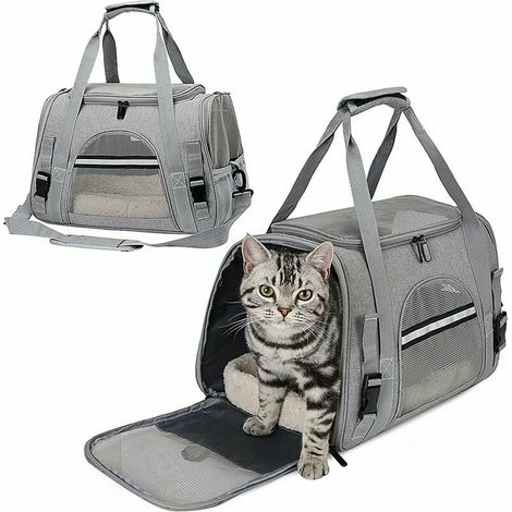 1 sac de transport pliable pour animaux de compagnie, respirant, avec filet ventilation 3 côtés, réglable, adapté chat chien lapin jusqu'à 10 kg (1/5)
