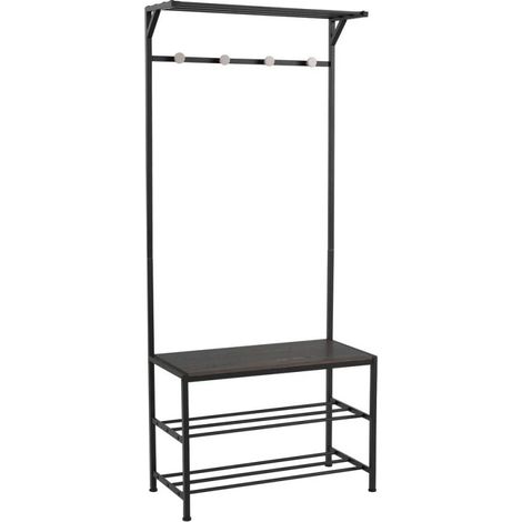 Meuble d'entrée banc + portemanteau bois et métal noir (1/5)