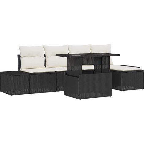 Maison Exclusive - Set Divano da Giardino 6 pcs Nero e Crema polyrattan