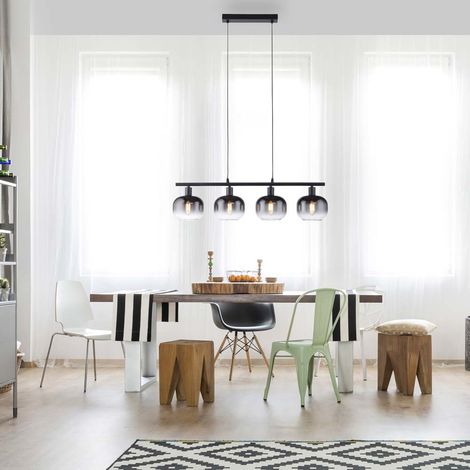 Pendellampe Esstischlampe Hängelampe 4 flammig Rauchglas Wohnzimmerlampe H 120cm (1/5)