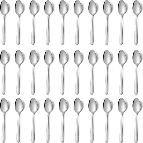 Juego de 30 cucharillas de café de acero inoxidable plateado (20 cm x 4,5 cm x 2,2 mm), aptas para lavavajillas, cucharas, cucharillas de café, cucharillas de cocina. (1/5)