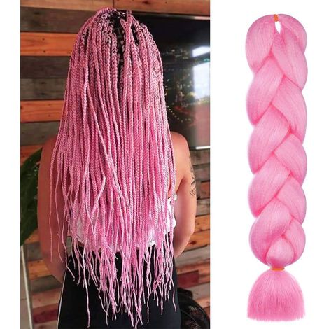 Rajout Cheveux Tresse, Jumbo Braids Meches, 65cm Extension de Cheveux de Fibre Synthétique pour Crochet Twist Tressage (Rose Clair) (1/5)