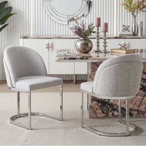 Chaise de salle à manger 59x52x85 cm en tissu chenille gris clair, moderne pour salon FloraGrace (1/5)