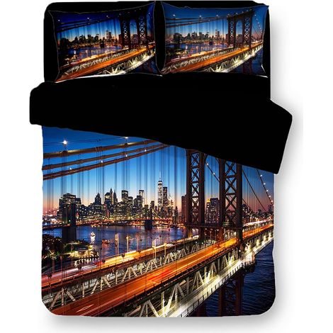 COPRIPIUMINO Rasatello HD FOTOGRAFICO NEW YORK Ponte di Brooklyn Cm. 250x200 (1/4)