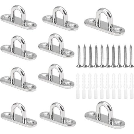 Longziming - 10 crochets de suspension en U M5 en acier inoxydable - Œillets en acier inoxydable 304 15x45mm - Fixation murale et plafond pour cordes, hamacs, yoga, bateaux ou lustres (1/4)
