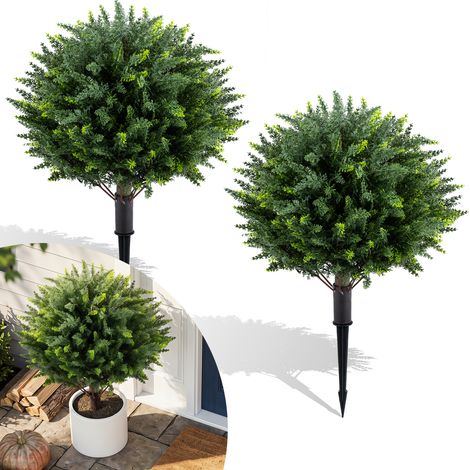 Lot de 2 Cyprès Artificiels 40 x 70 cm, Plante Artificielle Extérieur et Intérieur avec Piquet, Faux Arbuste Topiaire en PE, Décoration Végétale (1/5)