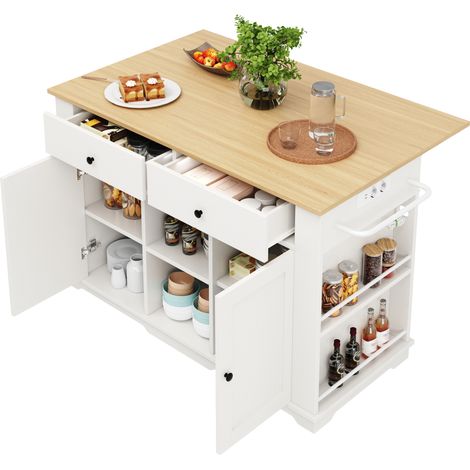 CHICFURN Isla de cocina 151,5 x 84,7 x 91,7 cm blanca y madera, enchufe integrado (1/5)