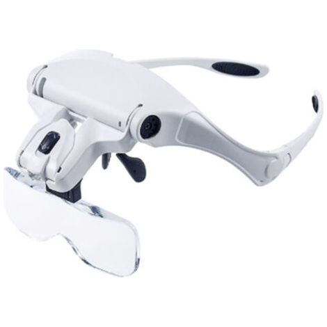 Lunettes loupe avec lumière mains libres, bandeau lupen avec 2 lumières LED pour loisirs, lecture,  5 objectifs interchangeables (1,0 x à 3,5 X)