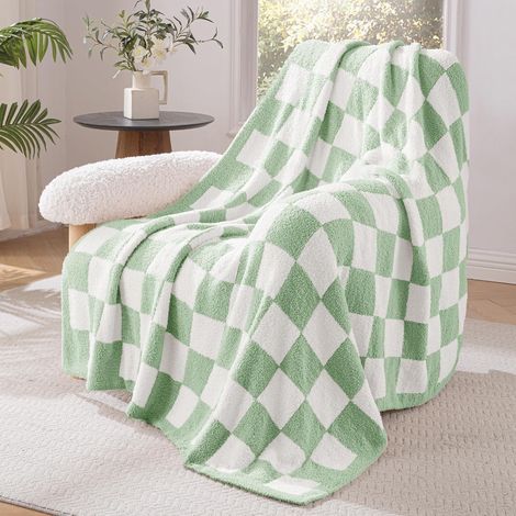 Mezcla Plaid Couverture Tricotée, 130 x 150 CM, Carreaux Sauge (1/5)