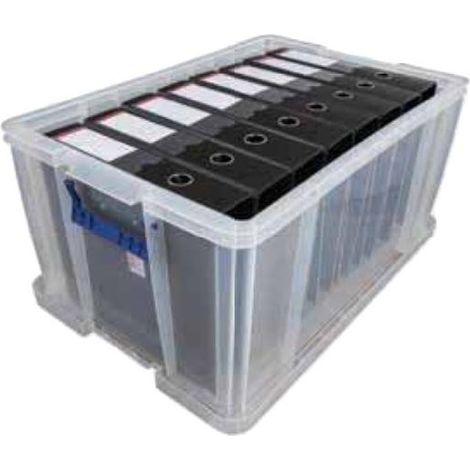Bankers Box Prostore scatola porta oggetti in plastica con coperchio, 70 litri, impilabile, scatole per armadio super resistenti, dimensioni 30x48x38,5 cm, contenitori plastica trasparente, 1 unità (1/2)