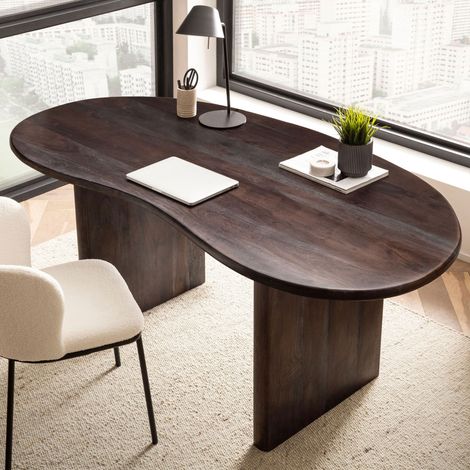 M&S – Bureau droit en bois d'acacia massif marron 180x90x75 cm – Plateau épais 4 cm – Piétements robustes – Vernis transparent