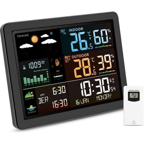 Thermomètre-hygromètre avec prévisions météo, station météo sans fil avec capteur extérieur (1/5)