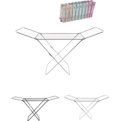 Tendedero Metálico de Ropa Plegable Incluye 20 Pinzas Tendal de Estructura Metálica Ligera con Alas para Exterior o Interior (1/5)