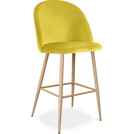 Velvet Upholstered Stool - Scandinavian Design - Evelyne Yellow (1/4)
