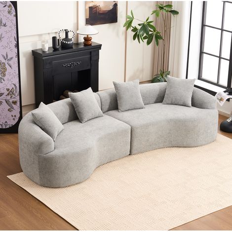 Canapé 4 places 275x115x63 cm en tissu chenille gris, modulable pour salon – MEUBLIV (1/5)