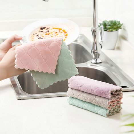 Chiffon De Cuisine - Torchon En Velours De Corail - Absorbant - Non Adhérent À L'Huile - Séchage Rapide - Pour Cuisine Et Ménage - Lot De 4 (1/5)