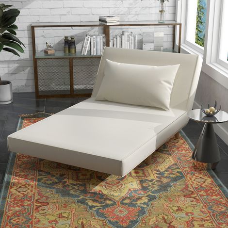 Sillón Cama Plegable con Respaldo Ajustable en 6 Posiciones Almohada Acolchada Carga 120 kg 94x78x80 cm Crema (1/5)