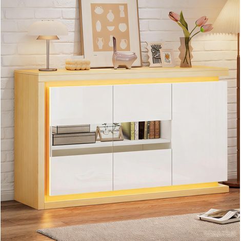 Mobile credenza LED con ante in vetro 140 cm bianca OKMYHOME (1/5)