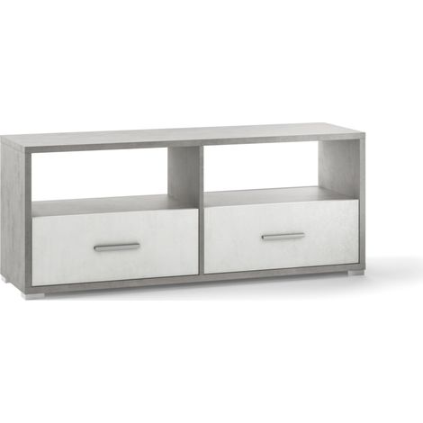 mobile 2 cassetti bianco e cemento, 139x57x41 cm