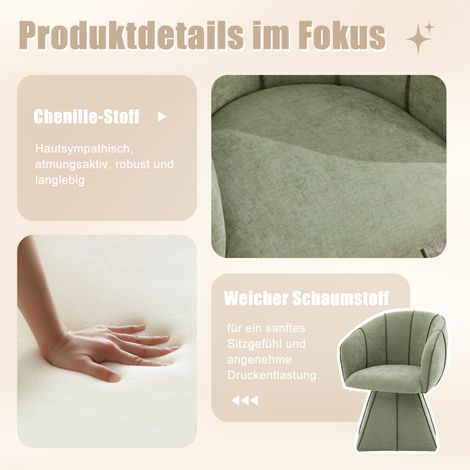Fauteuil pivotant individuel revêtu de tissu chenille, convenant aux adultes et aux adolescents. Conception ergonomique avec dossier haut, idéal pour les chambres et les salons (tissu chenille vert ol (1/5)