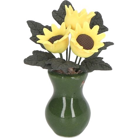 Miniature vase résine décor tournesol maison de poupée échelle 1:12, ornement fleur modèle pour mini maison. (1/5)