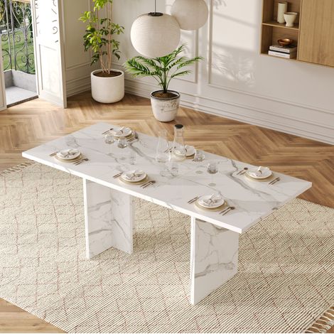 Tavolo allungabile 140/180x80 cm in MDF bianco effetto marmo salvaspazio FloraGrace (1/5)
