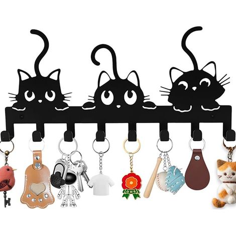 Porte clés mural en métal avec 8 crochets armoire à clés organisateur pour cadre de porte cadeau de pendaison de crémaillère couleur noir (1/5)