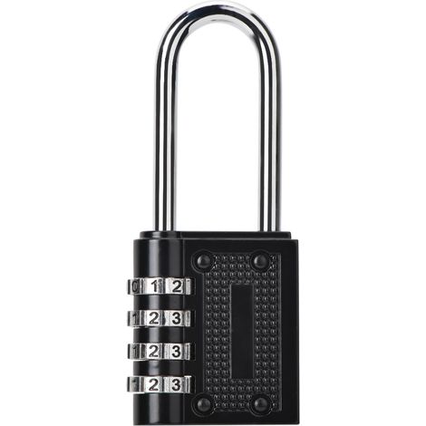 Ortviai Serrure à Code 4 Digits avec Bras Long 40mm Cadenas Zinc Alloy Noir pour Porte Fenêtre Valise (1/3)