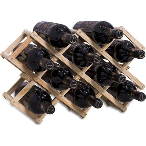 Casier à vin empilable en Bois contenir 10 Bouteilles 45X12.5X31CM, Etagere rhombe Log, Porte Bouteille Artisanale à 3 Niveaux, Range Bouteille pour comptoir de Bar, Salon, Cuisine (1/5)