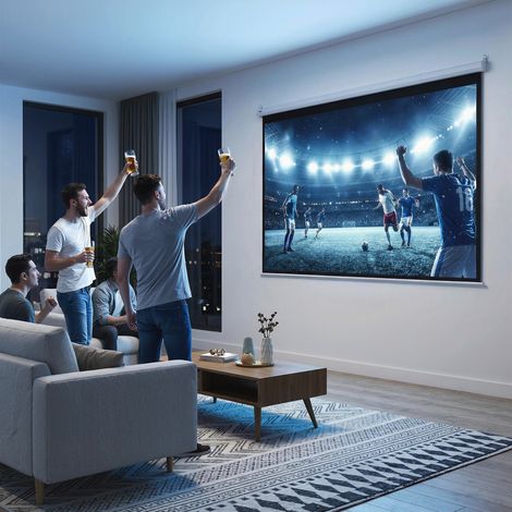 Écran de Projecteur 100 Pouces Format 4:3 Motorisé avec Télécommande, Taille Réglable, Installation Murale ou Plafond, 203x152 cm, Blanc (1/5)