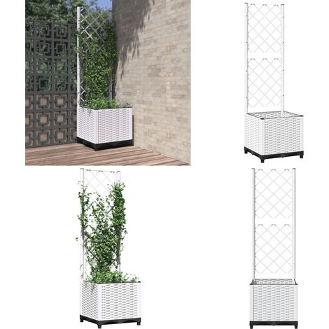 Jardinière avec treillis Blanc 40x40x136 cm PP - Jardinierre Murale - Pot Plante Grimpante - Support Vignes - Bac Plantation Extérieur - Décoration Jardin - Home & Living (1/5)