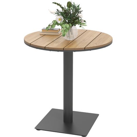 Table jardin ronde acier bois naturel 70x74 cm