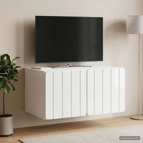 Wandmontierter TV-Schrank 59,5 x 41 x 30 cm Hochglanz Weiß (1/5)