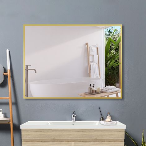 Acezanble Bathroom Mirror 80x60cm Gold Metal Frame Wall Mirror (1/5)