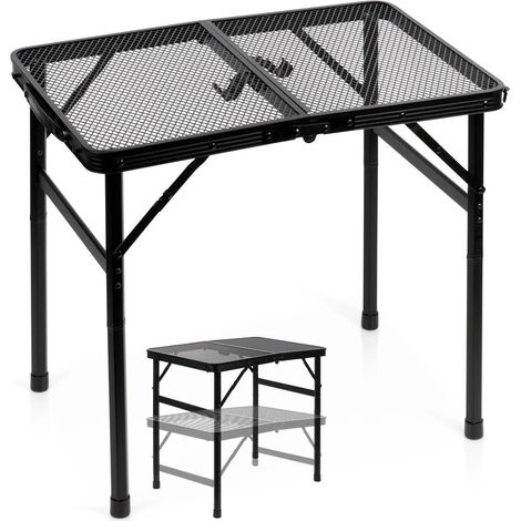 Folding Aluminum Camping Table, Black, Adjustable Height (1/5)