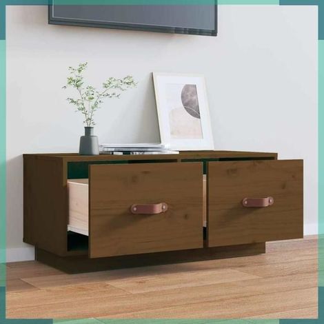 818243 Meuble TV Marron miel 80x34x35 cm Bois de pin massif (1/5)