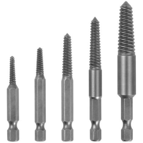 Forets à vis, outil de retrait de goujons, 5 pièces extracteur de vis cassé tige hexagonale dents fines endommagées outil de retrait de boulons,Convient pour 5-18mm (1/5)