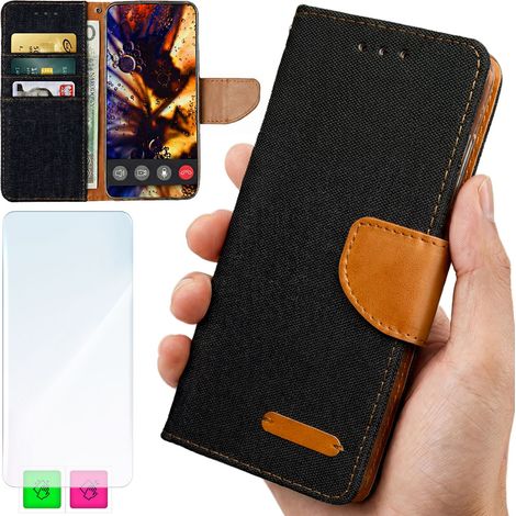 Funda tipo cartera para OnePlus 13R - Cubierta de lona negra + cristal (1/5)