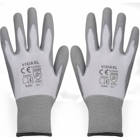 Gants de travail PU 24 paires Blanc et gris Taille 9/L vidaXL (1/4)