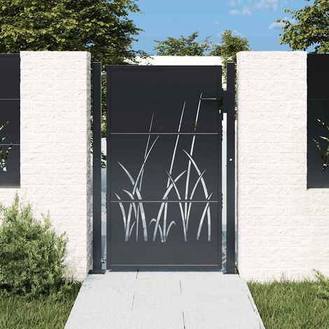 Portail de jardin anthracite 100x150 cm en acier, motif gazon