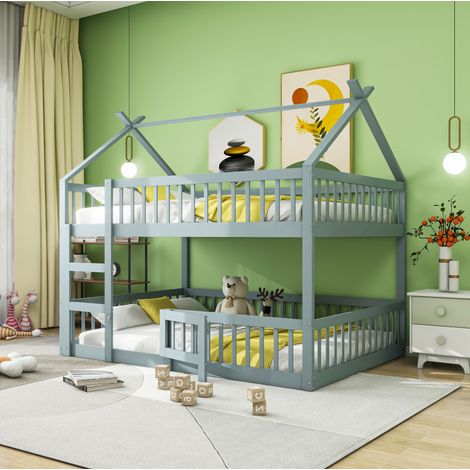 MEUBLIV Etagenbett 140x200 cm Grau – mit Treppe und Schutzgittern, ohne Matratze (1/5)