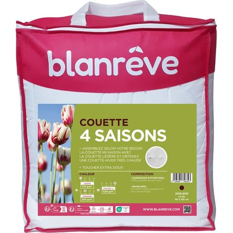 COUETTE - 200 X 200 CM - BLANREVE - 4 SAISONS - 420 G/M² - BLANC (1/4)