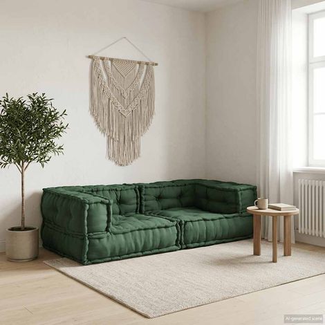 Canapé modulable 2 places vert en coton, coussin moelleux, 140 x 70 x 36 cm - PANGIVO (1/5)