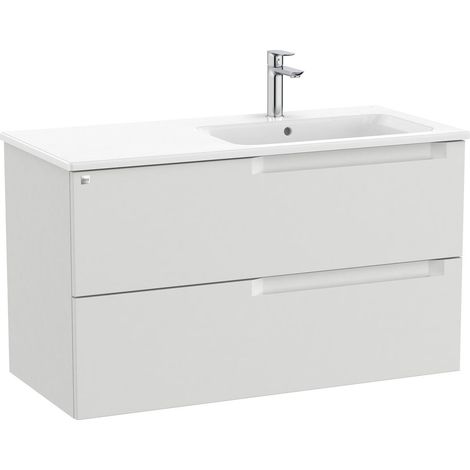 Pack mueble base de 2 cajones + lavabo ALEYDA - ROCA Color: Gris piedra - Medidas: 1005x460x565 mm - Posición del lavabo: Derecha (1/2)