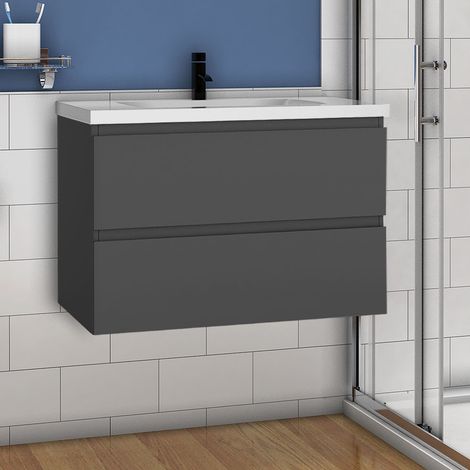 Badmöbel Set 80cm Badezimmer Waschtisch mit Unterschrank Anthrazit Matt (1/5)