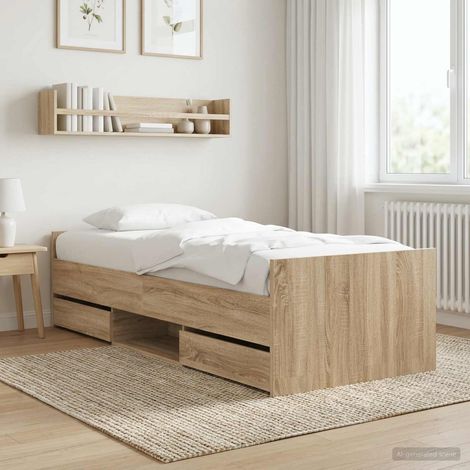 vidaXL Estructura de cama con cajón Roble Sonoma Madera de ingeniería (1/5)
