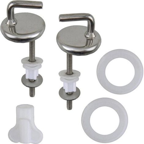 Charnières universelles pour siège de toilette – Avec vis de montage et caches – Acier inoxydable – Kit de fixation pour salle de bain (1/5)