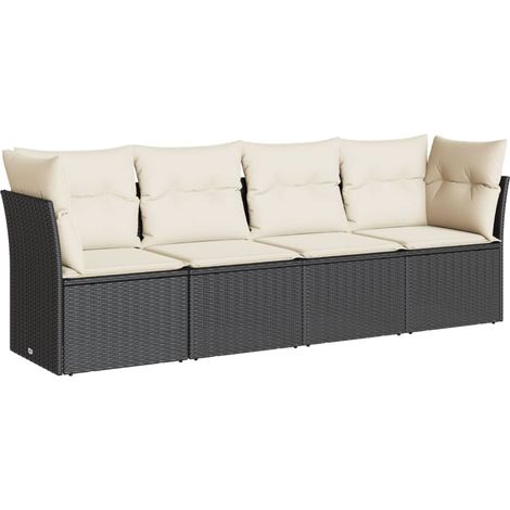 Set Divani da Giardino 4 pz Salotto da Giardino con Cuscini Nero in Polyrattan (1/5)