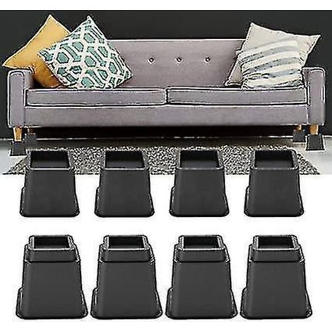 Rehausseurs de lit, lot de 8 rehausseurs de meubles en PP réglables pour lit, chaise et canapé, disponibles en noir, dimensions : 4 x 5 pouces / 4 x 3 pouces. (1/5)